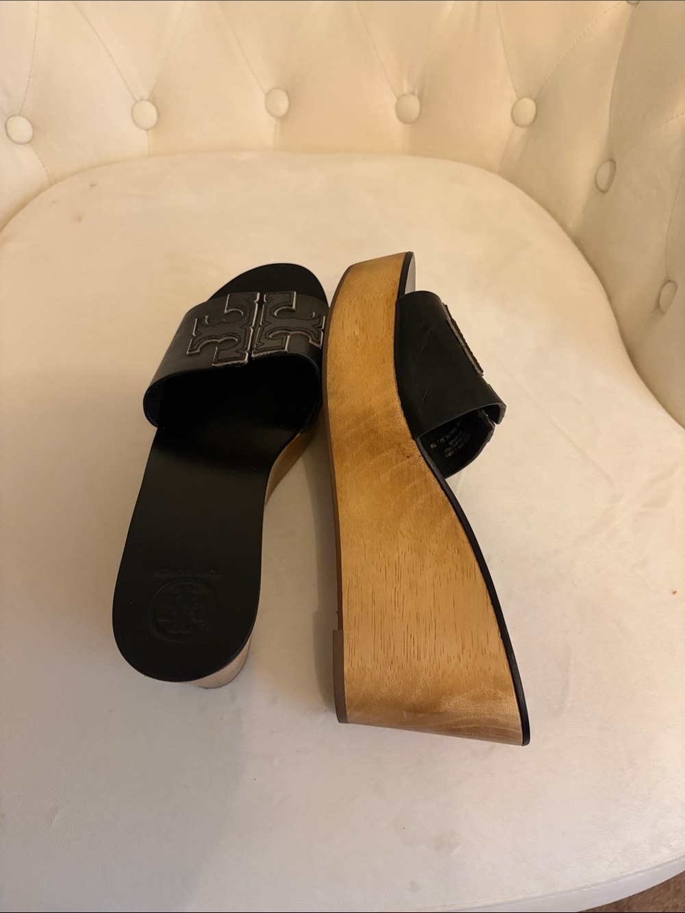 Tory Burch Black Leather Logo Platform Mules - Picture 6 of 8